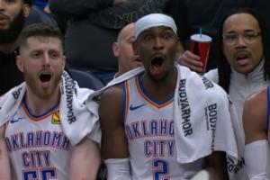 😭这氛围！杰林垃圾时间救球摔老狠：SGA吓歪嘴 哈滕捂脸